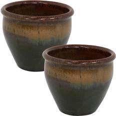 Sunnydaze Chalet Outdoor/Indoor High-Fired Glazed Frost-Resistant Ceramic Planters with Drainage Holes