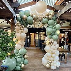DIY Balloon Arch Kit Retro Olive Green Balloon Garland Kit-154pcs Sage Green Ivory White and Metallic Chrome Gold Balloons for Baby&Bridal Shower Birthday Party Wedding Grad Anniversary Party