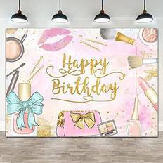 Ticuenicoa 7×5ft Makeup Birthday Backdrop Girls Makeup Spa Glamour Cosmetics Theme Birthday Party Banner Decorations Pink Beauty Make Up Women Girls Birthday Photography Background