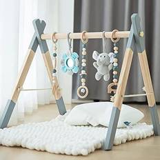 Baby Gyms Wooden Baby Play Gym Avrsol Foldable Baby Play Gym Frame Activity Gym Hanging Bar with 5 Gym Baby Toys Grey Gift for Newborn Baby