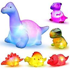 Toddler bath toys 6 Packs Light-Up Floating Dinosaur Bath Toys Set, for Baby Toddler Nephew in Birthday Christmas Easter Great Water Bathtub Shower Pool Bath Toy for Children Preschool