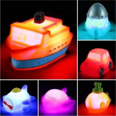 Toys 6 packs Light up Boat Bath Toy Set, Flashing Color Changing Light in Water, Floating Rubber Bathtub Toys for Baby Toddler Infant Tub Play, Boy Girl Kid Growing Pal in Shower Bathroom or swimming pool