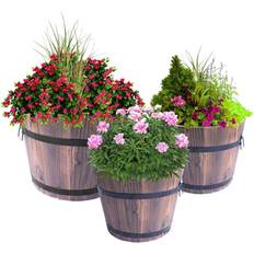 Large indoor plant pots Gardenised 14 17.5 Dia Extra Large Wooden Whiskey Barrel Planter
