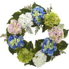 Green Wall Decorations Nearly Natural 24" Hydrangea Multi Wreath - Blue