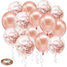 Rose Gold Confetti Latex Balloons, 50 pack 12 inch Birthday Balloons with 33 Feet Rose Gold Ribbon for Party Wedding Bridal Shower Decorations