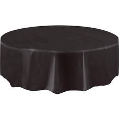 Unique Party Round Black Plastic Tablecloth, 84"