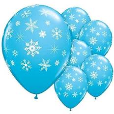 Qualatex 12 Blue/w Snowflakes Latex Balloons Frozen Christmas Winter Party