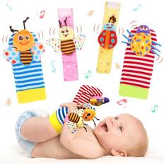 Baby Toys BLOOBLOOMAX Wrist Rattles Foot Finder Rattle Sock Baby Toddlor Toy,Rattle Toy,Arm Hand Bracelet Rattle,Feet Leg Ankle Socks, Present Gift for Newborn Infant Babies Boy Girl Bebe (4 Bugs)