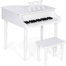 Best Choice Products Kids Wooden 30-Key Mini Grand Piano w/ Lid, Bench, Foldable Music Rack, Song Book, Stickers White