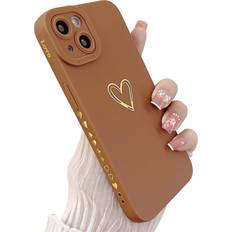 Yeddabox Compatible with iPhone 13 Mini Case for Women, Bronzing Luxury  Heart Phone Case Cute Side Small Pattern Soft TPU Shockproof Full Camera  Lens