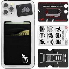 Wallet Cases Double Pocket Gecko Phone Wallet Smartphone Adhesive Card Holder Cell Phone Pouch Mobile Stick on Lycra Pocket by Gecko Carry Credit Cards and Cash (Black-White)