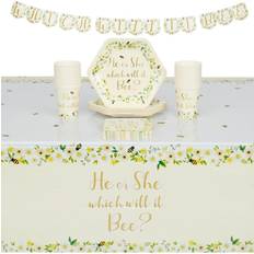 Gender Reveal Bee Theme Party Pack, He Or She What Will It Bee (Serves 24, 75 Pieces) White