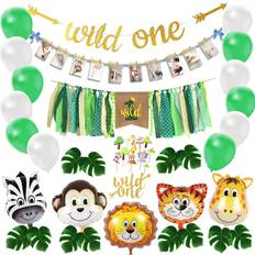 Number 1 Pull String Pinata for Wild One 1st Birthday Party Decorations,  Zoo Theme (16.5 x 11.6 x 3 In)