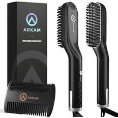 Shaving Accessories Arkam Premium Beard Straightener for Men Ionic Beard Straightening Comb Dual Action Fine Wooden Comb & Travel Bag