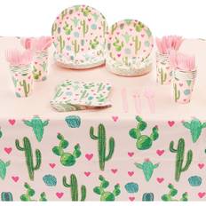 169 Pieces Cactus Birthday Party Decorations, Succulent Dinnerware with Plates, Napkins, Cups, Cutlery, and Tablecloth (Serves 24) Pink