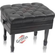 Griffin Genuine Leather Adjustable Piano Bench Black Solid Wood Vintage Style & Heavy-Duty Ergonomic Keyboard Stool Cushion Seat With