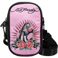 Ed Hardy Jaguar Rose Tattoo Print Nylon Phone Crossbody Bag, Pink