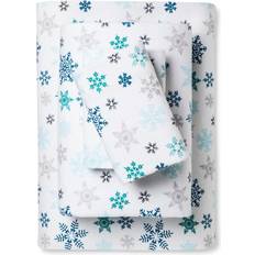 Eddie Bauer Tossed Snowflake Flannel Bed Sheet Blue