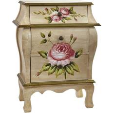 Nearly Natural Antique Night Stand with Floral Bedside Table 12x20.5"