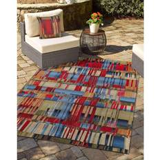 Blue indoor outdoor carpet Trans-Ocean Imports MNAR8803644 Liora Manne Marina Paintbox Multicolor, Blue