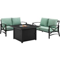 Crosley Kaplan 3-Piece Outdoor Metal Conversation Set with Fire Table, Green