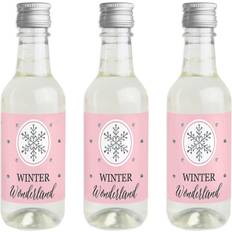 Big Dot of Happiness Pink Winter Wonderland Mini Wine & Champagne Bottle Label Stickers Snowflake Birthday Party or Baby Shower Favor Gift 16 Ct Pink