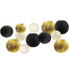 Black and gold party decorations NICROLANDEE Black Gold Party Supplies 12Pcs Black and Gold Metallic Foil Paper Lanterns Decorative for Wedding Décor Bachelorette Birthday Baby Shower Graduation Retirement Party Decorations