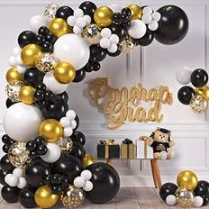 4 Sizes Black White Gold Balloon Garland Kit & Arch for New Years Graduation or Birthday Small and Large Black and White Balloons with Gold Confetti Party Decorations for Gatsby Roari