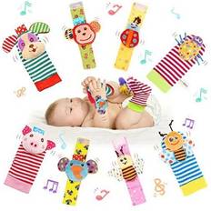 Rattles LAMMAZ Baby Rattle Wrists Rattles Rattle Socks Foot Finder Soft Development Toys for Newborn Babies Boy and Girl Infant Kids-8 Pcs A Set