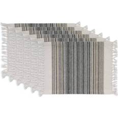 Design Imports 6pk Cotton Striped Fringe Place Mat Black (50.8x50.8)