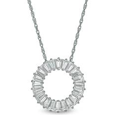 Baguette Lab-Created Circle Pendant Necklaces - Silver/Transparent