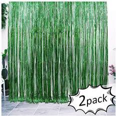 Photo booth backdrop Iridescent Foil Fringe Curtains Rainforest Jungle Theme Party Supplies Birthday Wedding Party Window Door Decorations Fun Photo Booth Backdrop Props(2 packs, (W)3.28*(H)6.56 Ft, Green)