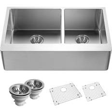 Houzer Drainboard Sinks Houzer Epicure Series Undermount Stainless Steel Double Bowl Kitchen Sink
