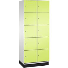 C P CAMBIO compartment locker with sheet steel doors, 10 compartments, width 800 mm, body light grey door viridian green