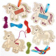 Baker Ross AT317 Unicorn Wooden Cross Stitch Decoration Kits, Arts and Crafts for Kids (Pack of 5)