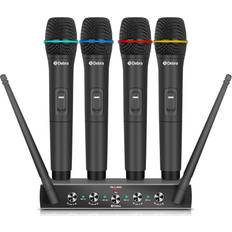 Mics Pro UHF 4 Channel Wireless Microphone System Debra Audio AU400 with Cordless Handheld Lavalier Headset Mics Metal Receiver Ideal for Karaoke Church Party(With 4 Handheld Mics(A)