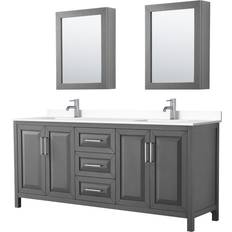 Daria Collection WCV252580DKGWCUNSMED 80" Double Bathroom Vanity in Dark Gray White Cultured Marble Countertop Undermount Square Sinks Medicine