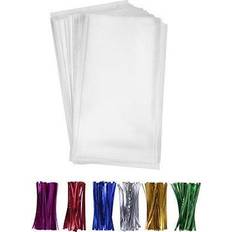 Clear plastic box packaging 200 Clear Plastic Cello Bags 4x9 with 4" Twist Ties 6 Mix Colors 1.4 mils Thick OPP Treat Bags for Gift Wrapping Packaging Decorations Storage (4'' x 9''
