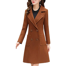 Bankeng Women Winter Wool Blend Camel Mid-Long Coat - Brown