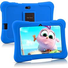 Cheap Tablets Pritom 7 inch Tablet, Quad Core Android 10, 32GB, WiFi, Bluetooth, Dual Camera, Educationl, Games,Parental Control, Kids Software Pre-Installed with Kids-Tablet Case (Dark Blue)