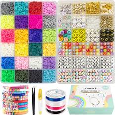 Quefe 500pcs Craft Beads for Jewelry Making, for Bracelets Making,Space Acrylic  Beads in Ink Patterns with 50pcs Spacer Beads and Crystal String (8mm)