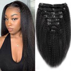 Black Clip-On Extensions Tahikie Kinky Straight Clip In Hair Extensions Natural Black 16 inch 8-pack