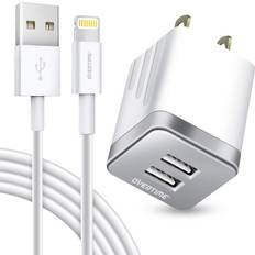 Iphone 6 charger Overtime Phone Charger, Apple MFi Certified Lightning Cable with 2.4Amp Dual USB Wall Charger Adapter