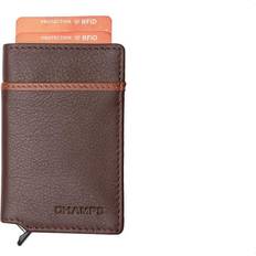 CHAMPS Minimalist Brown Genuine Leather RFID Blocking Zip Case