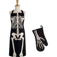 DII Imports Skeleton Mitt Kitchen Set Apron White, Black, Multicolor