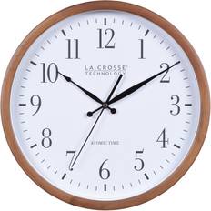 Clocks LA CROSSE TECHNOLOGY 12.8 In. Pine Wood Atomic Analog Wall Clock