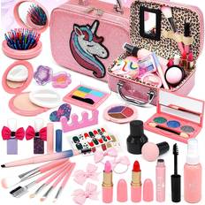 Big Mo's Toys Kids Beauty Makeup and Hair Salon Set, Girls Pretend Play Toy  with Cosmetic Bag, Hairdryer, Curling Iron, Blush Pallet with Mirror