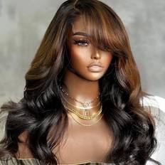 Brown Extensions & Wigs Luvme 5x5 Loose Wave Closure Wig with Bangs 16 inch Brown Mix Black