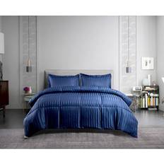 Polyester Bed Linen Kathy Ireland Microfiber Stripe Solid Reversible Down Alternative Bedspread White, Blue