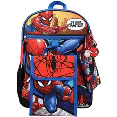 Men School Bags BioWorld Marvel Spider-Man Six Piece Backpack Set Black/Blue/Red One-Size